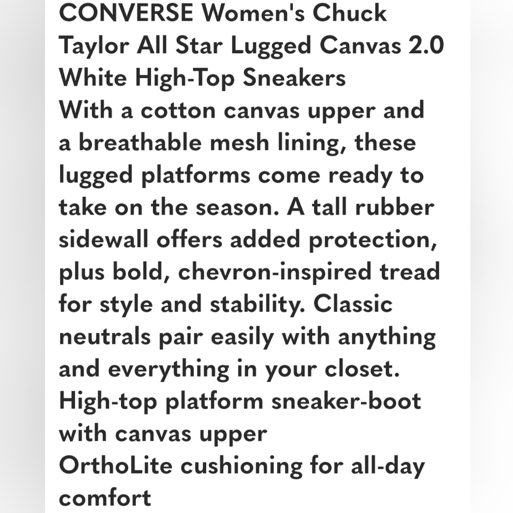 CONVERSE CHUCK TAYLOR ALL STAR LUGGED CANVAS 2.0 WHITE HI-TOP SNEAKERS s… - Picture 3 of 17